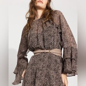 WHBM Suede Waist Belt in Taupe and Gold